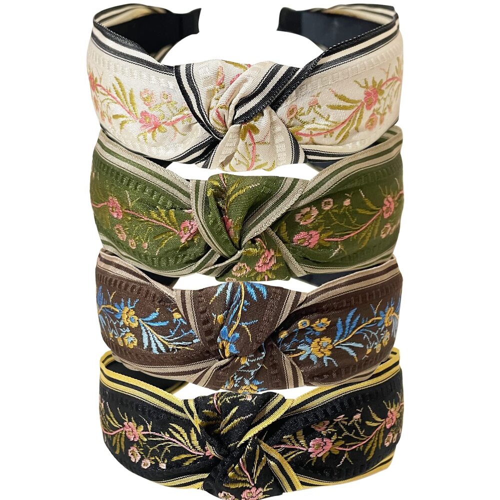 9367 4PC Handmade Vintage Braid Headband Embroidery Cloth Cross Knot